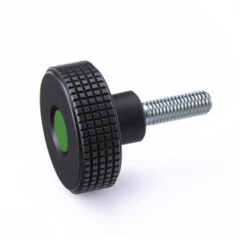 EN 534 Perillas moleteadas corte de diamante de plástico tecnopolímero, con espárrago roscado de acero, con tapón de color Color del tapón: DGN - Verde, RAL 6017, acabado mate