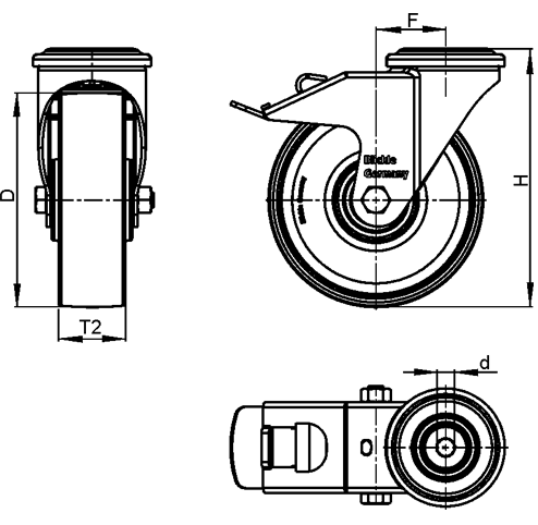 LKRXA-TPA Stainless Steel Light Duty Swivel Casters, Thermoplastic Rubber Wheel Tread, Polypropylene Wheel Core sketch