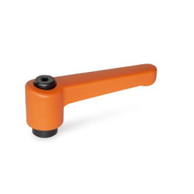 WN 302 Plastic Straight Adjustable Levers, Tapped or Plain Bore Type, with Blackened Steel Components Color: OS - Orange, RAL 2004, textured finish
