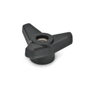 EN 5330 Technopolymer Plastic Three-Lobed Knobs, with Tapped or Plain Bore Insert Type: D - With tapped through bore