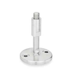GN 23 Metric Thread, Stainless Steel Leveling Feet, Tapped Socket or Threaded Stud Type, with Turned Base, with Mounting Holes Type (Base): D0 - Fine turned, without rubber pad<br />Version (Stud / Socket): W - With adjustable sleeve, covered thread, wrench flat at the bottom