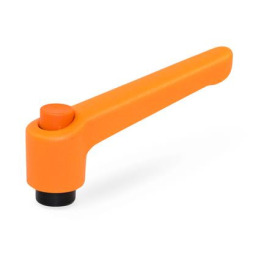 WN 303 Plastic Adjustable Levers with Push Button, Tapped or Plain Bore Type, with Blackened Steel Components Lever color: OS - Orange, RAL 2004, textured finish<br />Push button color: O - Orange, RAL 2004