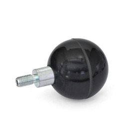  PB/GE Plastic Revolving Ball Knobs, Short Shoulder Type, with Steel Threaded Spindle 