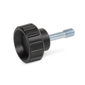 EN 591.2 Tornillos moleteados, plástico, espárrago roscado acero / acero inoxidable, con vástago delgado para protección contra pérdida Material: ST - Acero