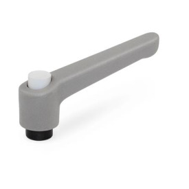 WN 303 Plastic Adjustable Levers with Push Button, Tapped or Plain Bore Type, with Blackened Steel Components Lever color: GS - Gray, RAL 7035, textured finish<br />Push button color: G - Gray, RAL 7035