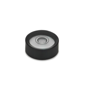 GN 2281 Niveles de burbuja de ojo de buey de aluminio / plastico, para instalación en placas y alojamientos Acabado / material: ALS - Acabado anodizado, negro<br />Relleno: K - Incoloro, transparente<br />Identificación núm.: 1 - Sin anillo de contraste