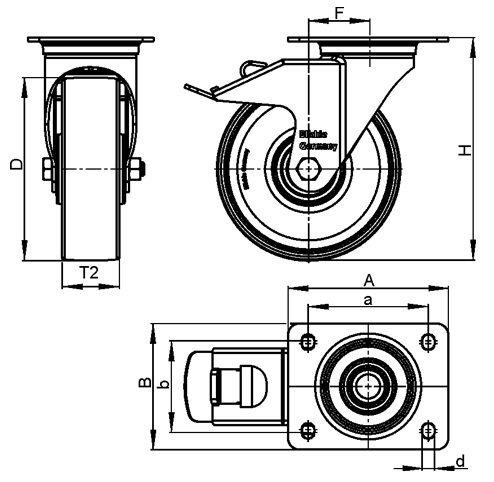  LKPA-TPA Steel Light Duty Swivel Casters, Thermoplastic Rubber Wheel Tread, Polypropylene Wheel Core sketch