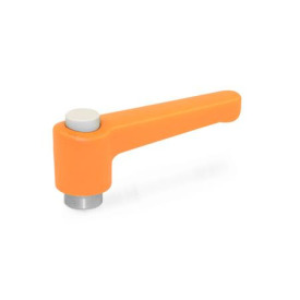 WN 304.1 Plastic Straight Adjustable Levers with Push Button, Tapped or Plain Bore Type, with Stainless Steel Components Lever color: OS - Orange, RAL 2004, textured finish<br />Push button color: G - Gray, RAL 7035