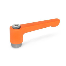 GN 302.1 Zinc Die-Cast Straight Adjustable Levers, Tapped or Plain Bore Type, with Stainless Steel Components Color: OS - Orange, RAL 2004, textured finish