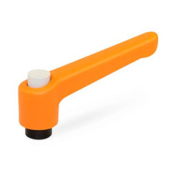 WN 303 Plastic Adjustable Levers with Push Button, Tapped or Plain Bore Type, with Blackened Steel Components Lever color: OS - Orange, RAL 2004, textured finish<br />Push button color: G - Gray, RAL 7035