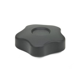 EN 5331 Technopolymer Plastic Five-Lobed Knobs, with Brass Square or Tapped Through Insert, Low Type Type: B - With cover cap