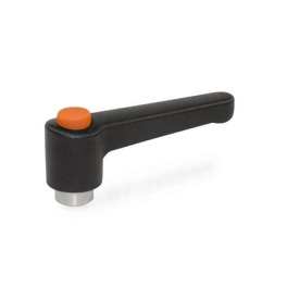 WN 304.1 Plastic Straight Adjustable Levers with Push Button, Tapped or Plain Bore Type, with Stainless Steel Components Lever color: SW - Black, RAL 9005, textured finish<br />Push button color: O - Orange, RAL 2004