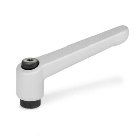 GN 300 Zinc Die-Cast Adjustable Levers, Tapped or Plain Bore Type, with Blackened Steel Components Color / Finish: SR - Silver, RAL 9006, textured finish