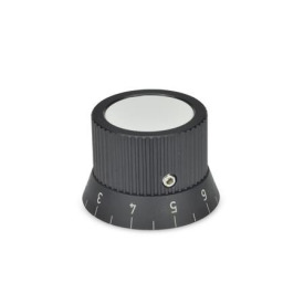 GN 726.2 Aluminum Knurled Control Knobs, Plain Bore or Collet Type Type: S - With scale 0...9, 20 graduations<br />Identification no.: 1 - With set screw