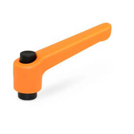 WN 303 Plastic Adjustable Levers with Push Button, Tapped or Plain Bore Type, with Blackened Steel Components Lever color: OS - Orange, RAL 2004, textured finish<br />Push button color: S - Black, RAL 9005