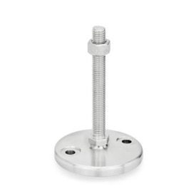 GN 23 Metric Thread, Stainless Steel Leveling Feet, Tapped Socket or Threaded Stud Type, with Turned Base, with Mounting Holes Type (Base): D0 - Fine turned, without rubber pad<br />Version (Stud / Socket): SK - With nut, external hex at the bottom