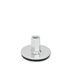 GN 40 Steel Leveling Feet, Tapped Socket or Threaded Stud Type Type (Base): A3 - With rubber pad, vulcanized, black<br />Version (Stud / Socket): X - External hex, tapped socket type