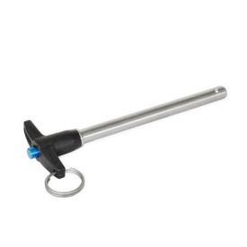 WN 100.1 Empuñadura de aluminio pasadores de fijación con bola con jaladera en T, con vástago de acero inoxidable, con anillo de protección contra pérdidas 