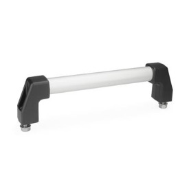 GN 667 Aluminum / Stainless Steel Tubular Grip Handles, Plastic End Pieces, Mounting from the Operator's Side Finish: EL - Anodized finish, natural color