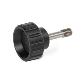 EN 591.2 Tornillos moleteados, plástico, espárrago roscado acero / acero inoxidable, con vástago delgado para protección contra pérdida Material: NI - Acero inoxidable