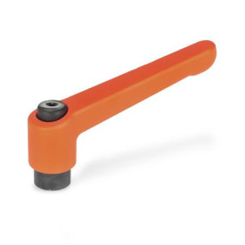 GN 300 Zinc Die-Cast Adjustable Levers, Tapped or Plain Bore Type, with Blackened Steel Components Color / Finish: OS - Orange, RAL 2004, textured finish