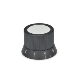 GN 726.2 Aluminum Knurled Control Knobs, Plain Bore or Collet Type Type: S - With scale 0...9, 20 graduations<br />Identification no.: 2 - With collet